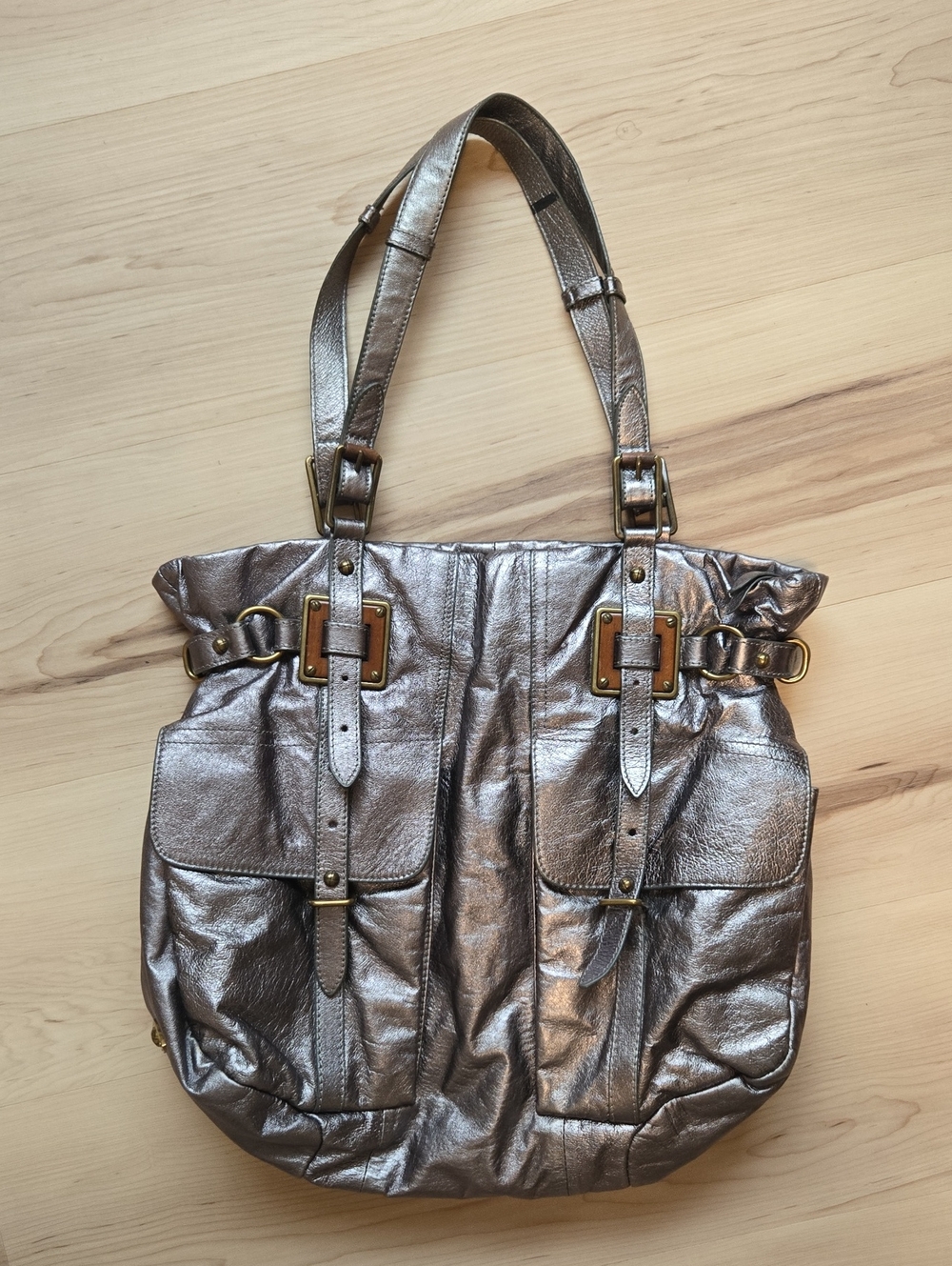 Elliott Lucca Leather Shoulder Bag, Metallic Silver